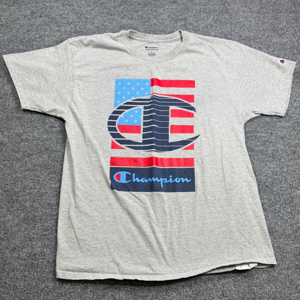Champion Kids Boys Large L Gray USA Flag Graphic‎ Patriotic T Shirt